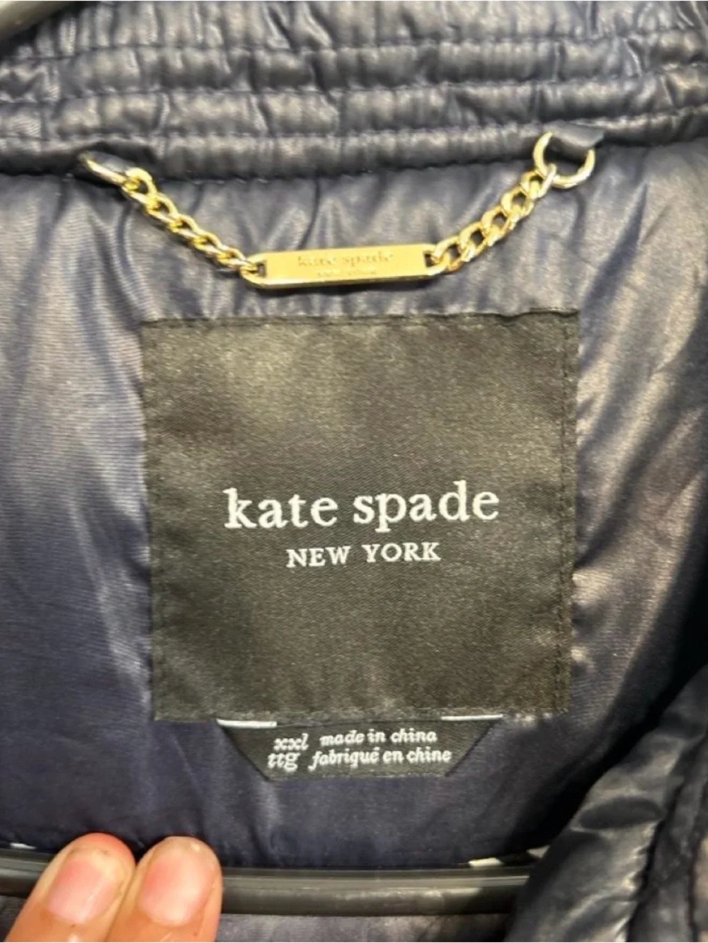 kate spade Navy Quilted Floral-Pattern Puffer Jacket
